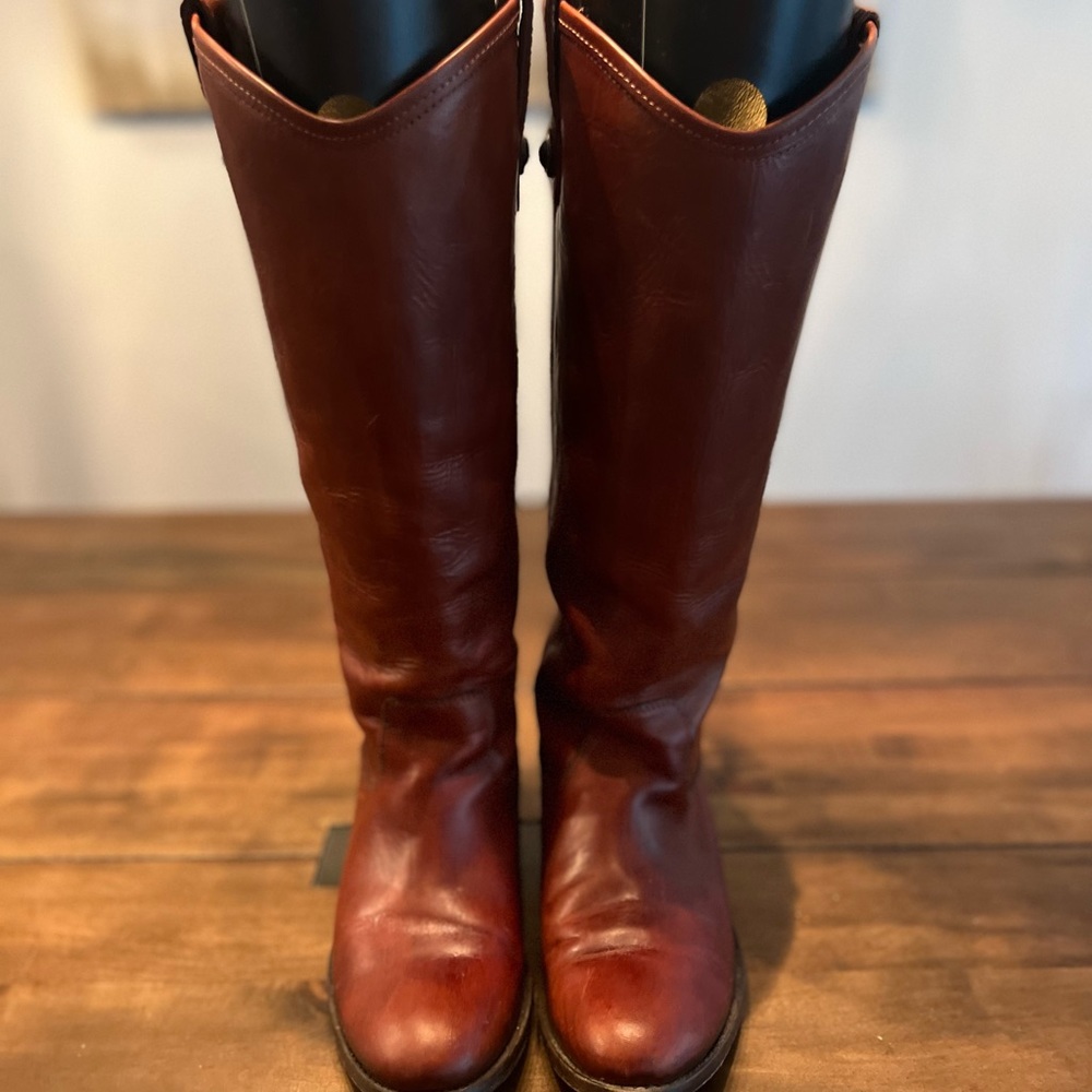 Frye Melissa Button Leather Tall Riding Boots Cognac 8.5